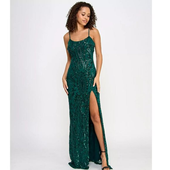 NWT NEW - Crystal Doll Sequin Open Back Formal Dress in Hunter Green - Prom - Picture 1 of 4